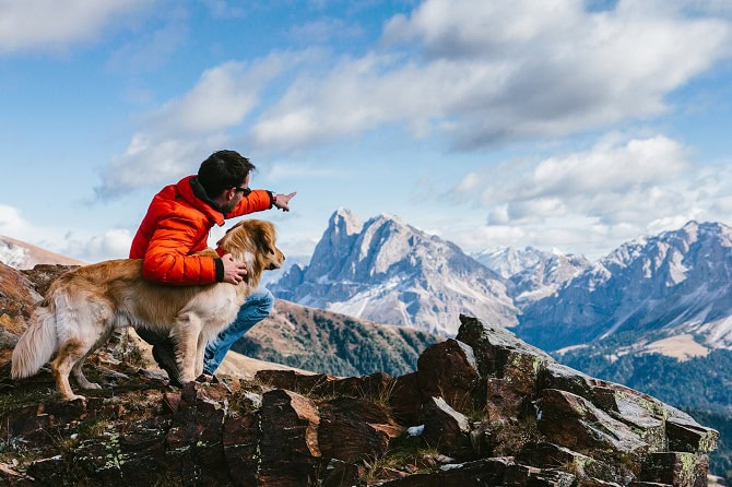 Hundegesundheitstrainer Ausbildung ATM - Mann mit Hund in den Bergen