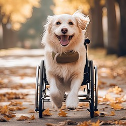 Weiterbildung Orthesen Hund ATM_Hund mit Rolli im Herbstwald